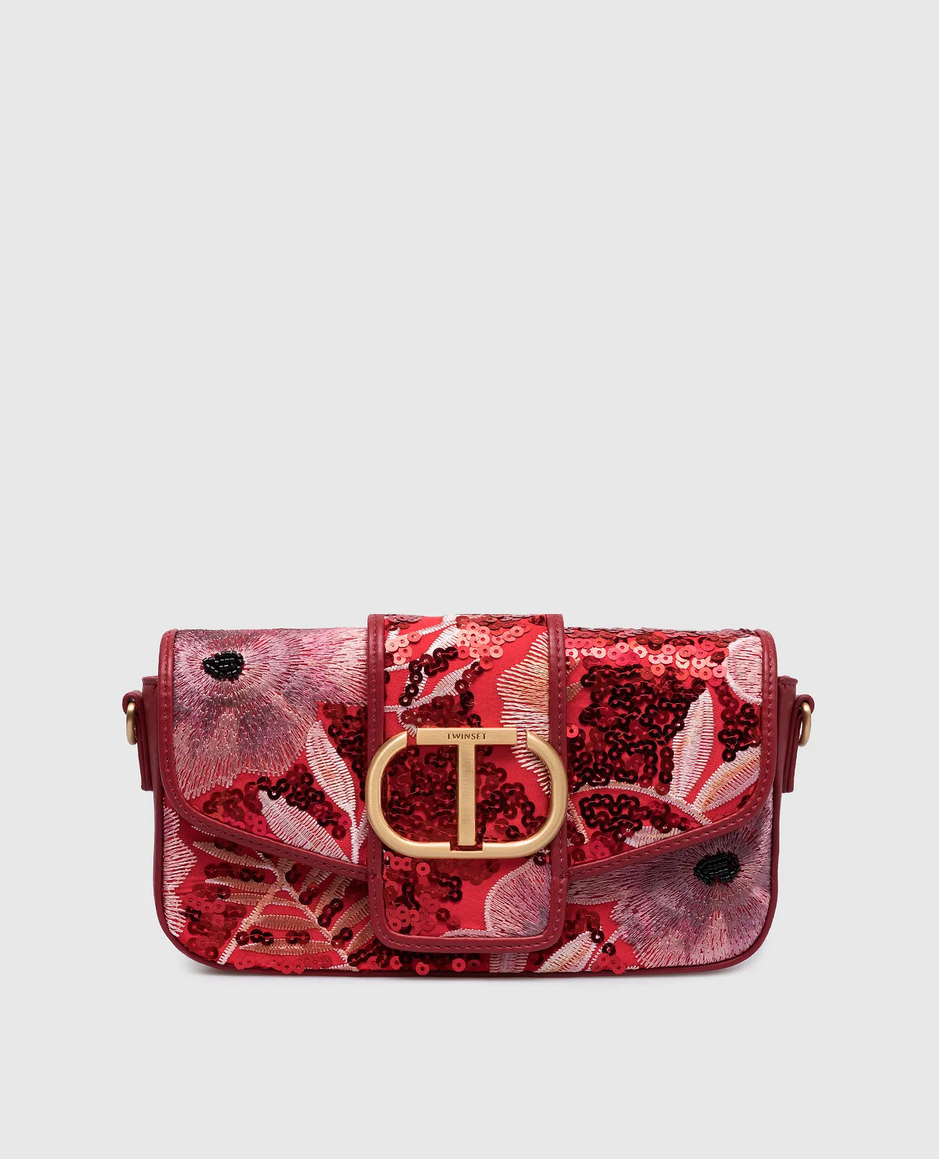 Twinset Borsa baguette Amie di colore rosso con logo in paillettes 242TB7160